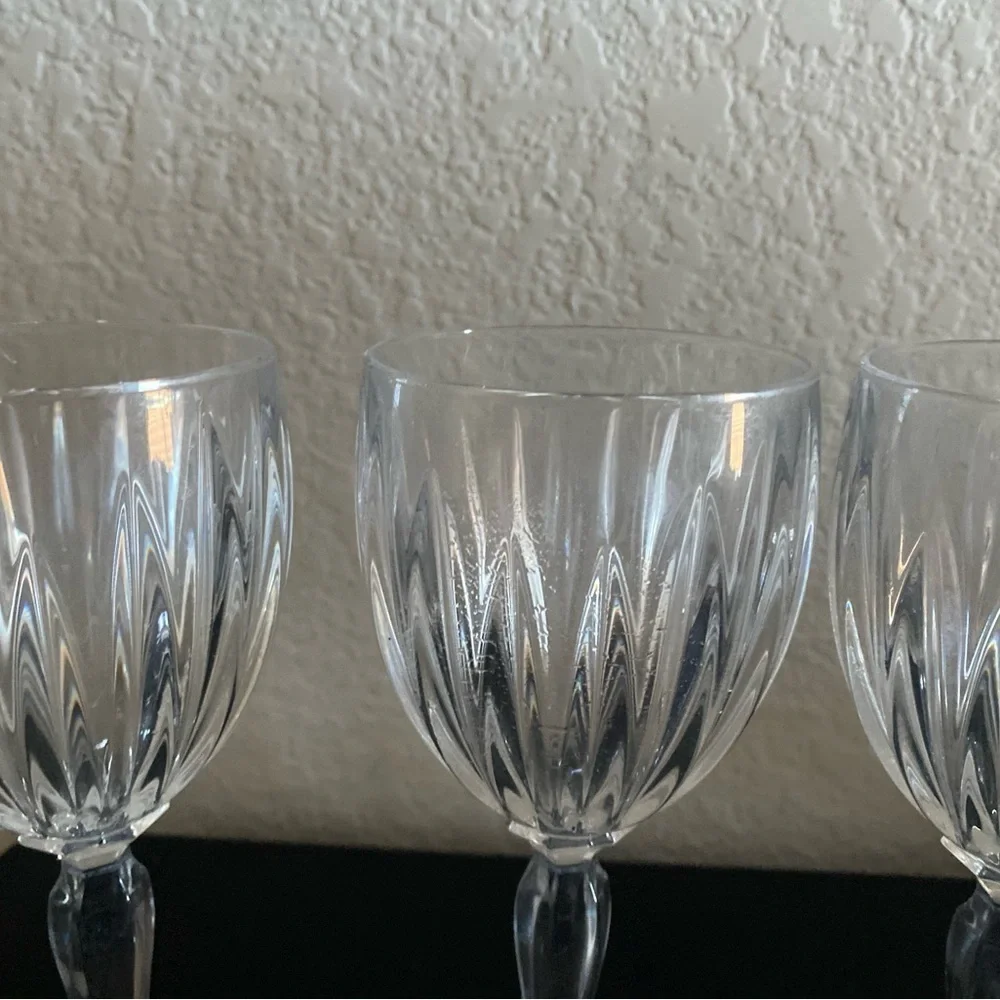 3 Cristal D'Arques-Durand Classic Crystal France Faceted Stem 8.5” Wine Goblets